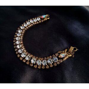 Vintage SORRELLI Sparkling Signed Clear Rhinestones Antique bronze style Stateme